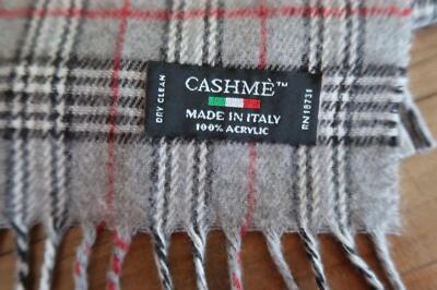 Cashme Gray Plaid Soft Acrylic Fringed Scarf Made in Italy 62