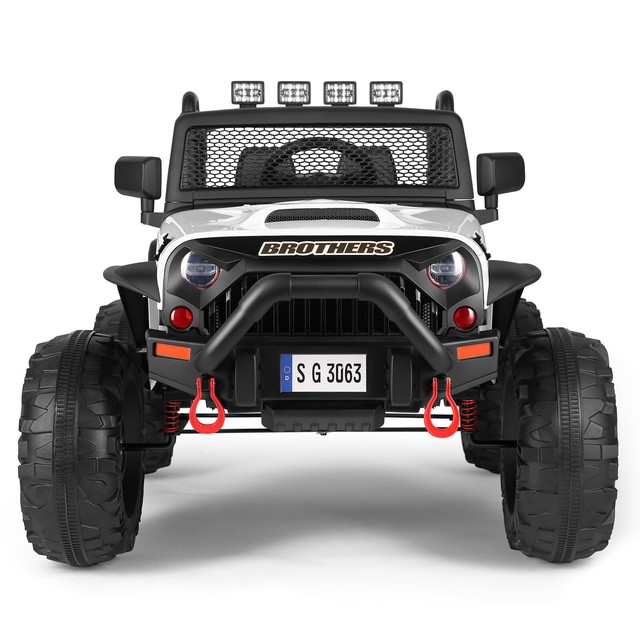 White 12V Battery Kid Ride on Truck Car Electric Jeep Toy LED MP3