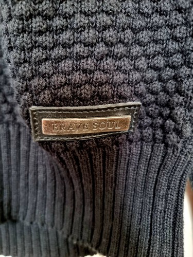 Brave Soul Mens Blue V-Neck cotton Cardigan Jumper Size M - Picture 2 of 9