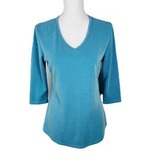 Seg'ments Shirt Women Small Blue Quarter Sleeve Stretch Canada V-Neck Pullover
