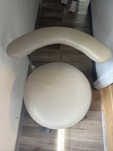 Vintage Dental Rolling Stool Chair Beige Adjustable Medical Salon