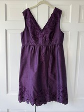 ADRIANNA PAPELL SLEEVELESS PURPLE SILK V-NECK FIT FLARE TANK DRESS SZ 12 RETRO
