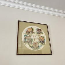 Framed Lilliput Lane Embroidered Sampler Olive green Mount Wooden Frame Large