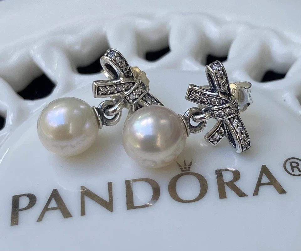 Authentic Pandora Delicate Sentiments Pearl Drop Earrings #290596P - Image 2 of 4