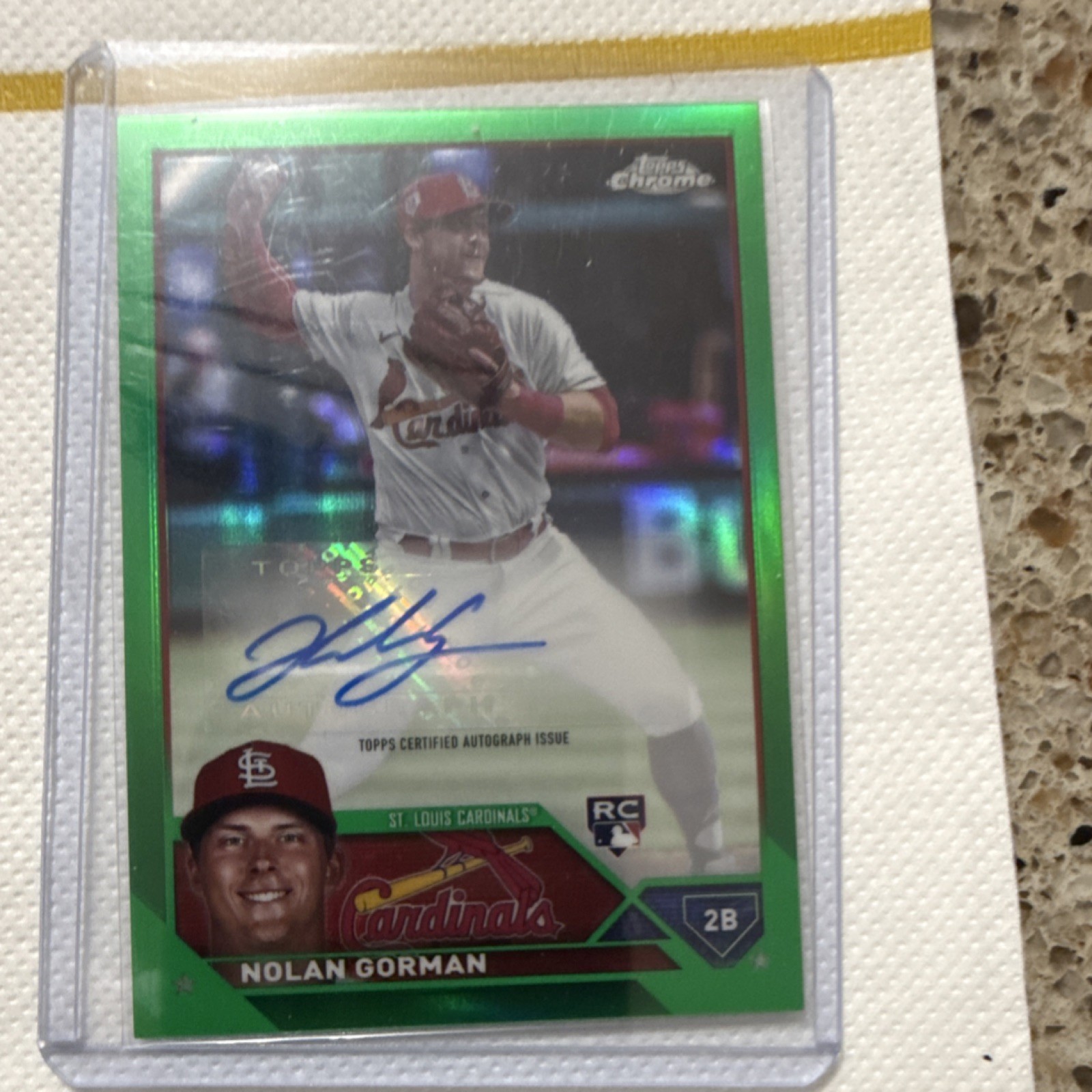 2023 Topps Chrome Update Nolan Gorman Rookie Auto Green Refractor #AC-NG /99