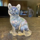 Vintage Fenton Clear Opalescent Hand Painted Sitting Cat Signed By Kibble