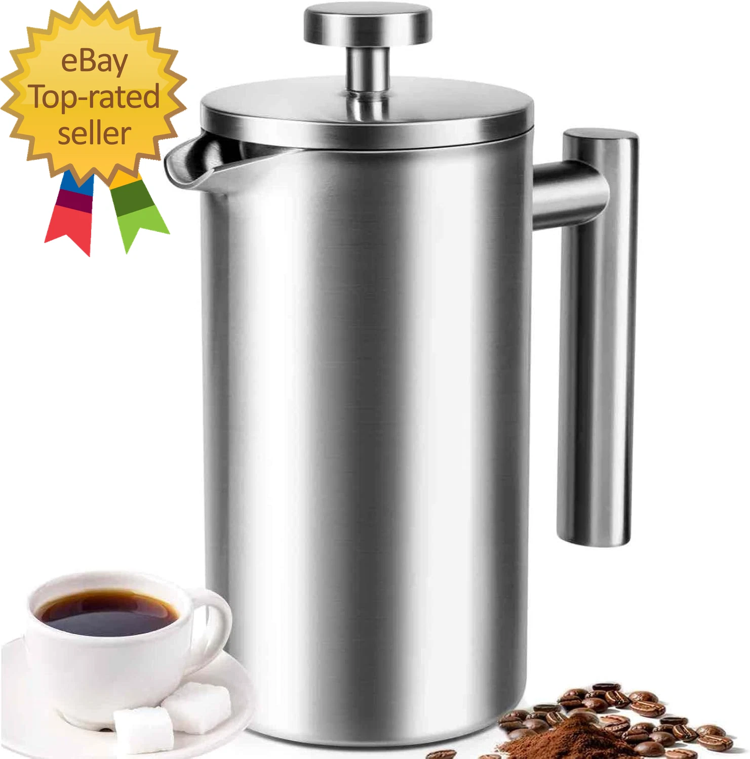 34 Oz Full Stainless Steel French Press Coffee Maker 4 Cups Upgrated Double