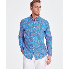 Club Room Adina Floral Poplin Button-Down Shirt Mens Medium Blue Preppy NWT