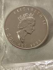 1993 CANADIAN 5 DOLLAR 1 0Z SILVER MAPLE LEAF .999