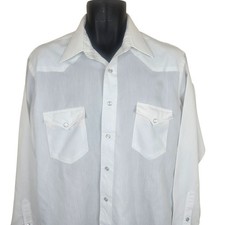 Vintage 70s Wrangler Mens White Western Shirt 17x35 Large Long Tails USA Made