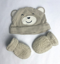 Carter's Bear Beanie Hat with Fuzzy Mittens Size 0-9 Months