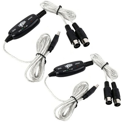 2Pcs USB MIDI Interface Cable 5-Pin IN-OUT Converter for Piano Keyboard to PC