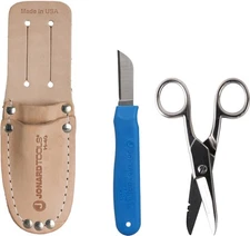 Ergonomic Cable Splicing Knife And Electricians Scissors With Leather Pouch