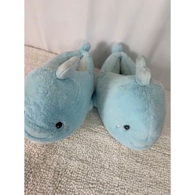 Cat & Jack Kids XL Whale Plush Slippers Blue Size 6-7 New w/ Tags Cute