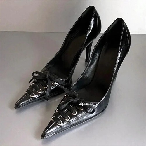 Women Sexy Pointed Toe Thin High Heels Pumps Lace Up Bow Stilettos Party Shoes - Picture 9 of 16