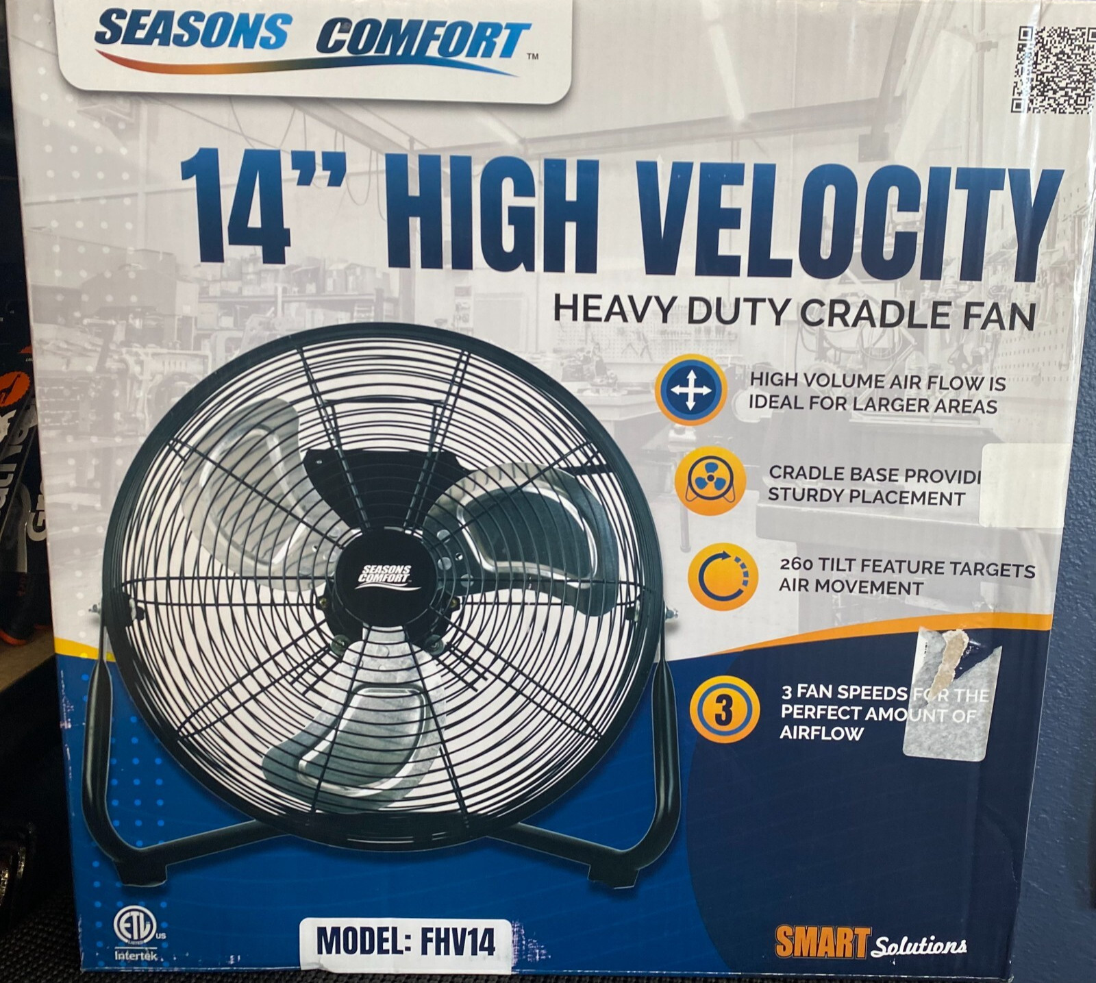 Seasons Comfort-14" High Velocity-Heavy Duty Cradle Fan-FHV14-All Metal-Black