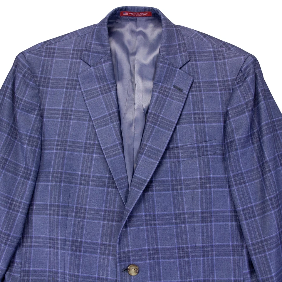 Hart Shaffner Marx Mens 42L Blue Check Windowpane Sport Coat Blazer Jacket USA - Image 3 of 4