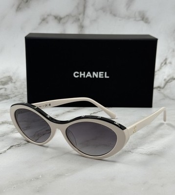 NEW CHANEL CH5416 Creamy White & Black Acetate - Gold CC Oval Sunglasses