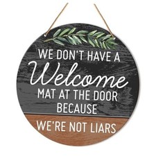 Funny Welcome Sign Front Door Decor, Welcome Wood Hanging Sign Decor Rustic