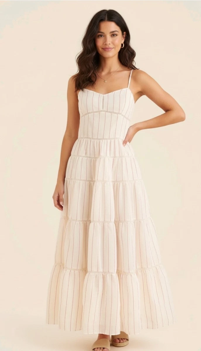 squareneck midi dress in linen London Times Maxi Dress