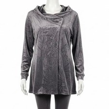 Cuddl Duds Double Plush Velour 2 Piece Lounge Set Gray Hooded Wrap Leggings Med