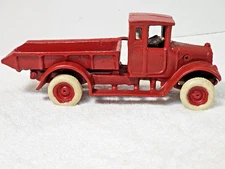 Cast Iron Dump Truck Toy 9.5" Red Baby Repro Tilting Bed & Driver China
