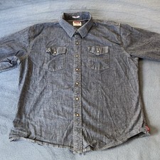 Wrangler Men s Dark Blue Denim Western Pearl Snap Up Long Sleeve Shirt 2XL