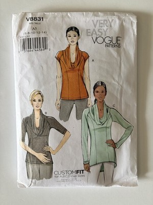 Vogue Patterns V8831 Sewing Pattern Cowl Neck Top Tunic A5 Size 6-14 Customfit