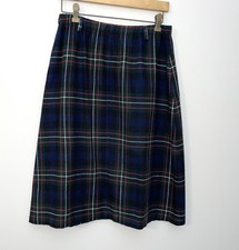 Hunter Blue Tartan Plaid Midi Skirt Sz 14 Wool Vintage