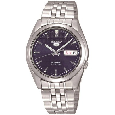 Seiko 5 Herren Automatik Uhr SNK357K1 dunkelblaues Zifferblatt silbernes Stahlarmband 30M