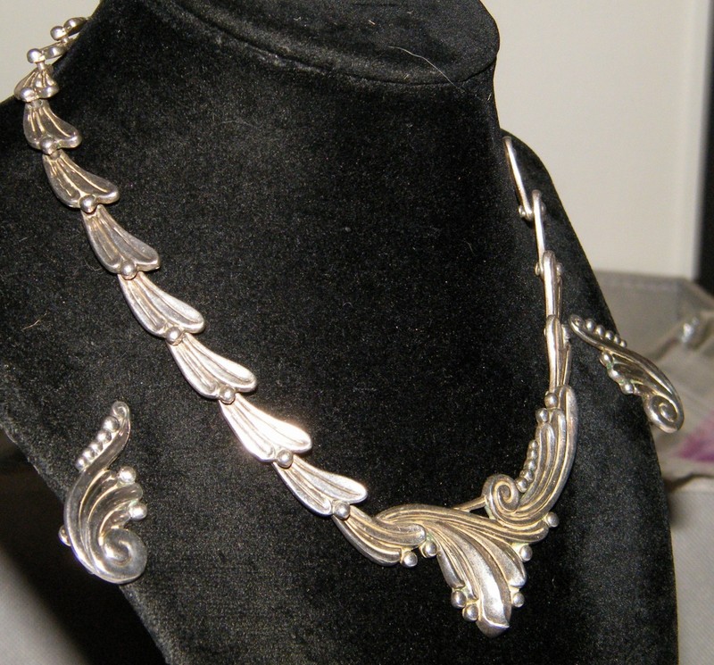 Vtg MARGOT DE TAXCO STERLING SILVER NECKLACE ER'S SET Demi-Parure~#5337~Mexico