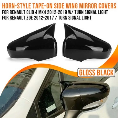 For Renault Captur 2013-2019 Horn-Style Black 2pcs Front Wing Mirror Covers Caps