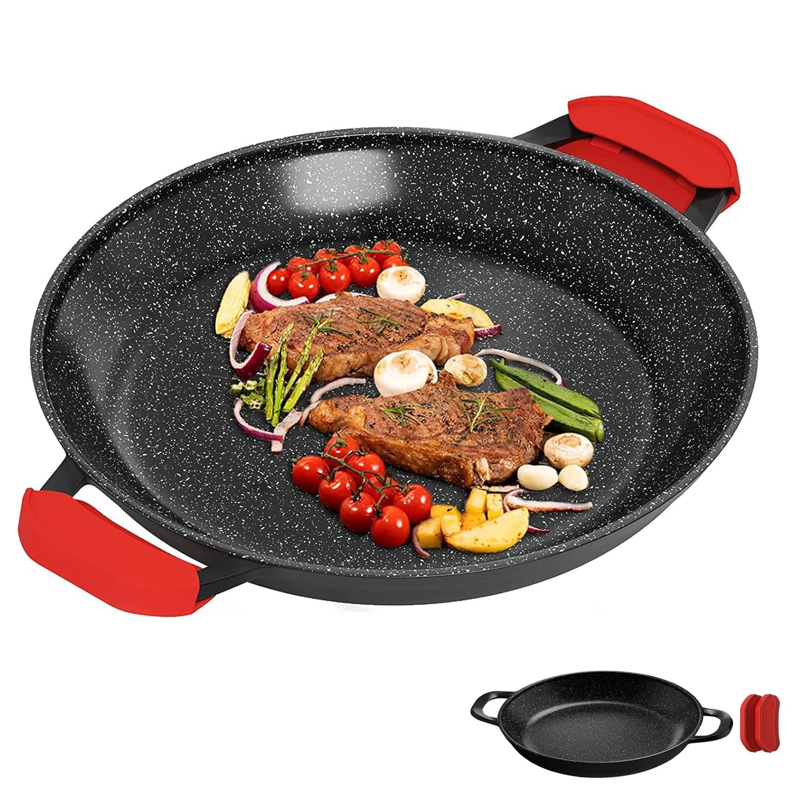 Grillpfanne 32/36cm Pfanne Induktion Antihaft Paellapfanne Rund BBQ Grillplatte