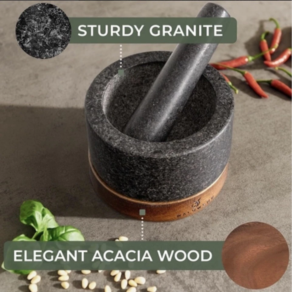 WALDWERK Mortar and Pestle - Set with Anti-Scratch gray/tan