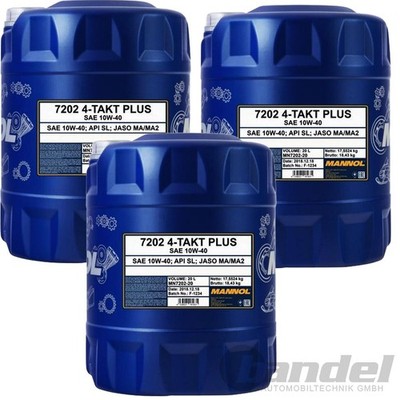 3x20 LITER MANNOL 4-TAKT PLUS MOTORRADÖL 10W-40 API SL JASO MA/MA2