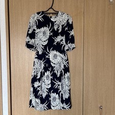 PRADA Dress Knee Length Floral Print Navy White Size S Excellent Condition