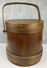 Vtg Basketville Firkin 3 Bands w/ Lid Primitive Sugar Bucket Putney, VT Handmade