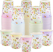 100 Pack Floral Paper Cup, 9oz Tea Party Floral Cups Disposable Wildflower Paper