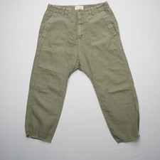 Nili Lotan Luna Linen Blend Pants Size 4 Green Drop Crotch Baggy Crop Trousers