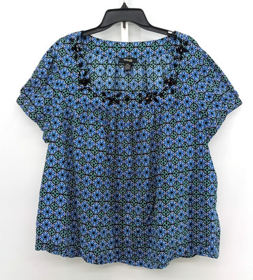 Style & Co Blouse Women Plus Size 20W Blue Geometric Beaded Square Neck Top