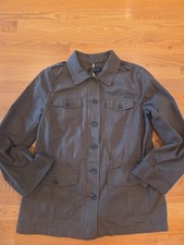 Womens Talbots Army Green Elastic Waist Fitted Pocket Jacket