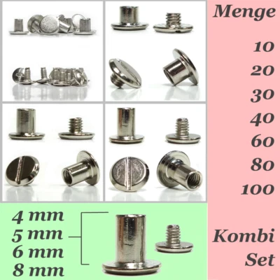 GLETSCHERLICHT 5 - 100 Stück Gürtelschrauben Set Buchschrauben - Chicago Leder Gürtel Schrauben