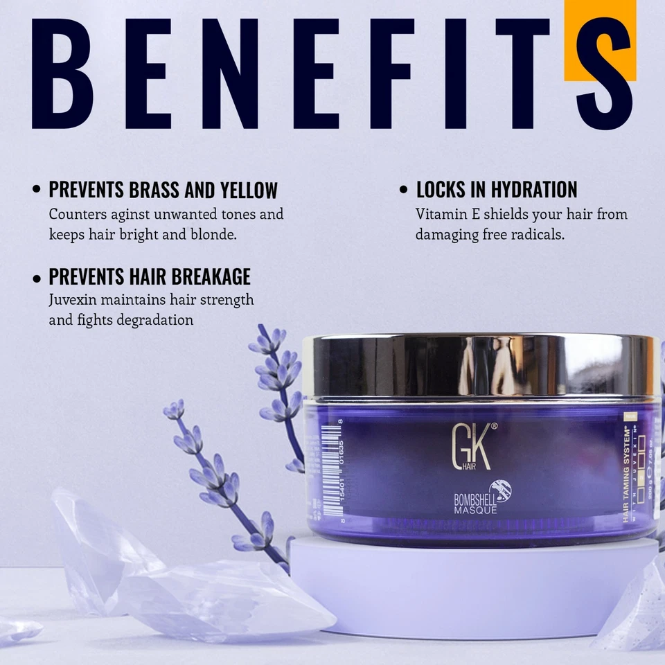 Bomba de lavanda GK HAIR color púrpura rubio plateado desterrar el cabello amarillo 200 g Foto 3 de 4