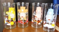 Lot of 4 Care Bear Vintage tender  Cheer Sunshine Grumpy Pizza Hut Glass 1983 