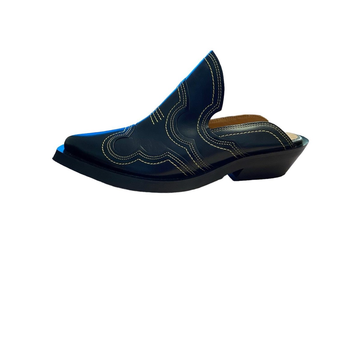 Ganni Western Stitching Heeled Mules Calfskin Leather