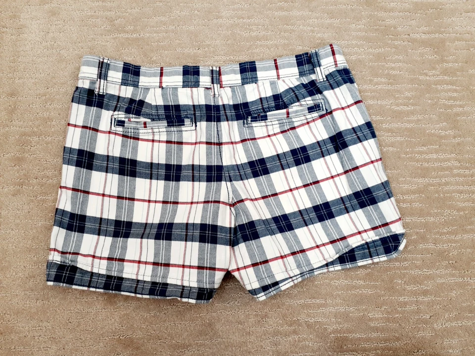 Pantalones Cortos Chinos a Cuadros Faded Glory Para Mujer Talla 6 Azul Blanco Algodón Orgánico 5" Entrepierna Foto 3 de 4