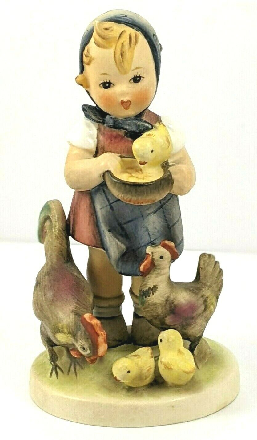 Goebel Hummel Porcelain Girl Feeding Chickens Figurine Germany Vintage