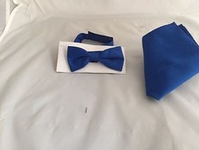 Royal Blue BOYS Polyester Pre-tied Bow tie and Hankie Set