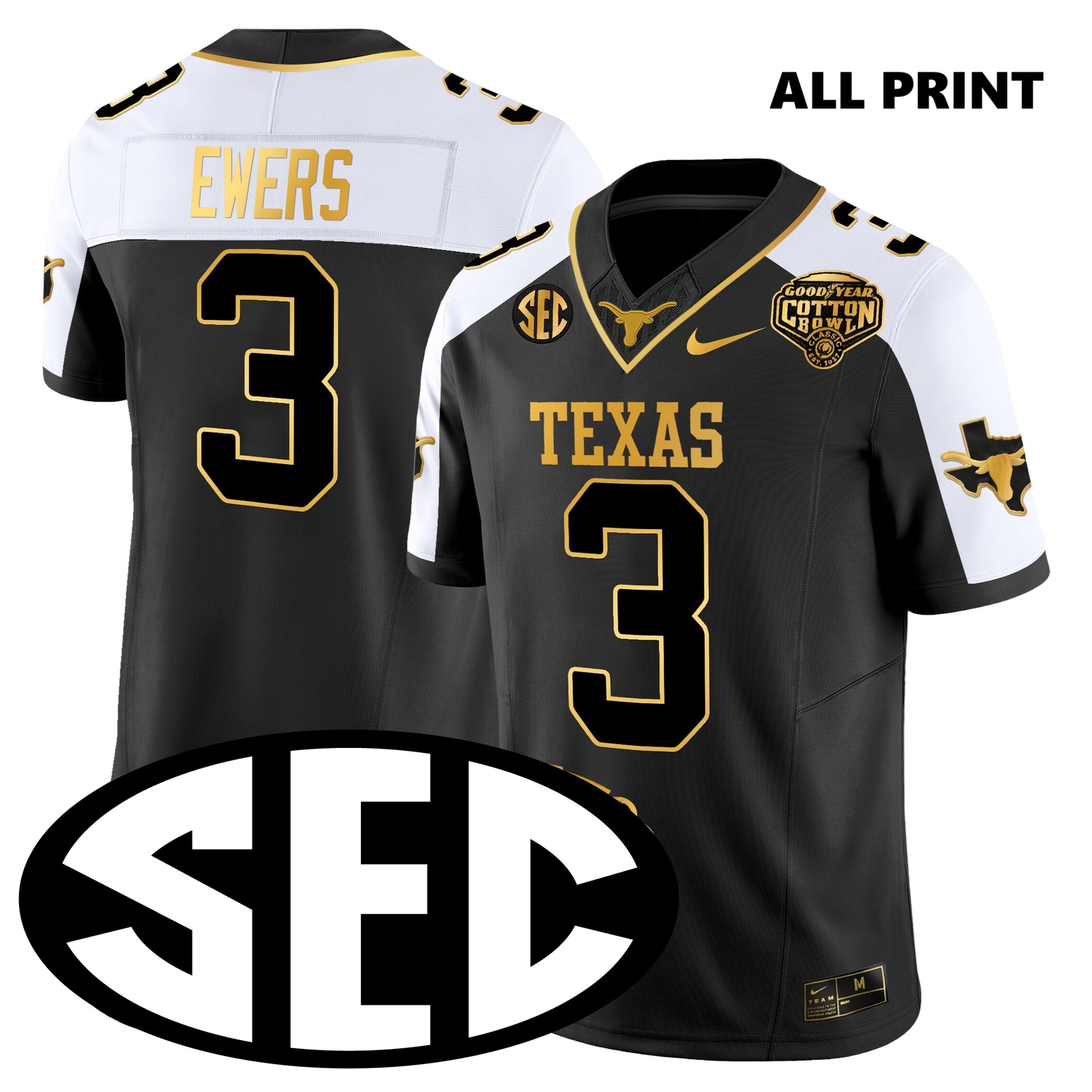 Texas Longhorns #3 QuinnxEwers Jersey  – All Print