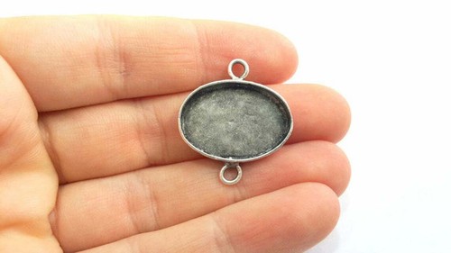 Oval Dangle Pendant Blank Bezel Base Setting Necklace Antique Silver Brass G7324 - Picture 7 of 7